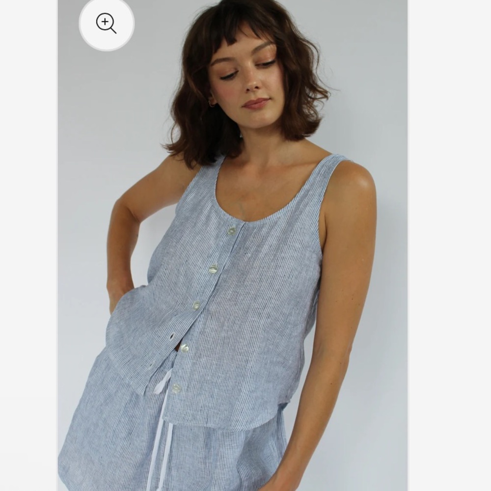 Na Nin Ryan Linen Top Striped Tank Button-Up Linen Blue White Medium